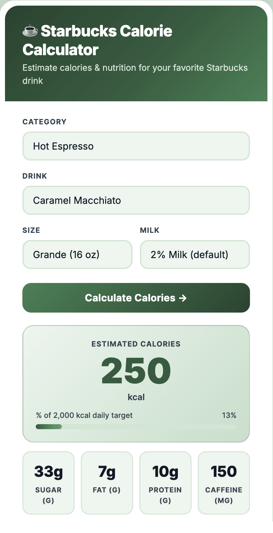 sbux-cal-calculator-screenshot